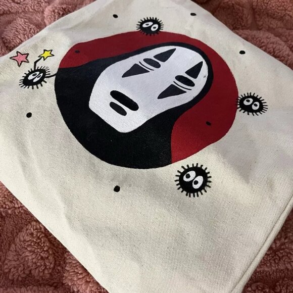 Unique No Face Spirited Away Japanese Anime Manga Canvas Tote Bag, 12.5” X 14” - Picture 2 of 4